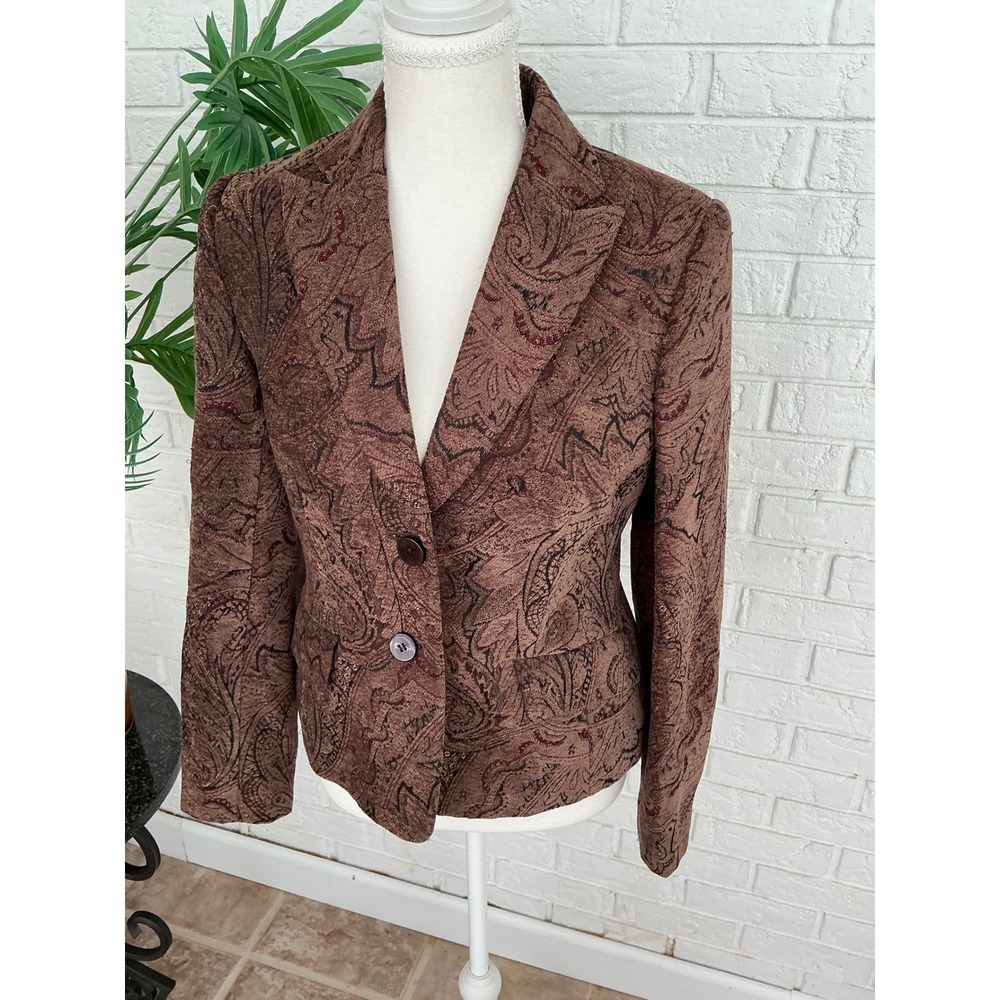 Grace Elements Blazer Women 4 Brown Excellent Paisley Tapestry Metallic